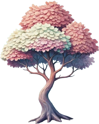 A tree growing in a meadow while foxes run by